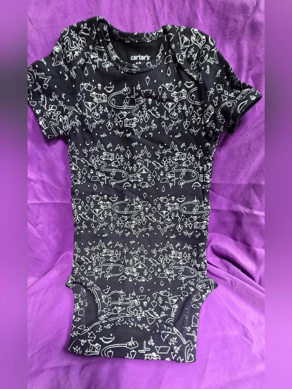 Carter's Black Onesie with White Doodle Print-12 Months